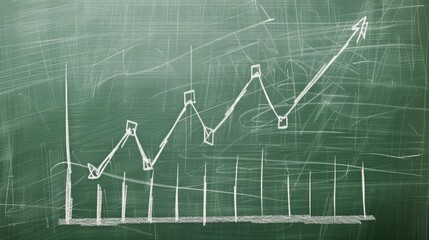 Obraz premium A financial graph showing upward trends sketched on a beige chalkboard, indicating successful retirement investments
