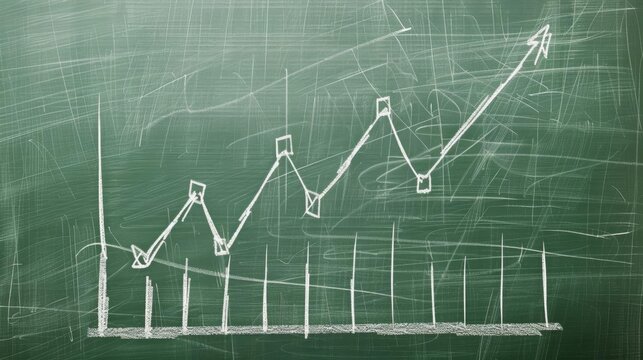 A financial graph showing upward trends sketched on a beige chalkboard, indicating successful retirement investments