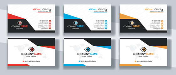 Creative modern clean corporate double-side business card template, personal visiting card, vector illustration, professional simple identity blue, red, white and black elegant visiting card.