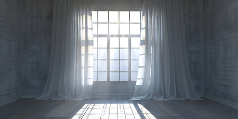 White room with large windows near white wall