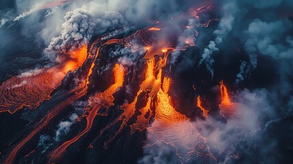  Lava flows from the crater in a fiery cascade of destruction and creation
