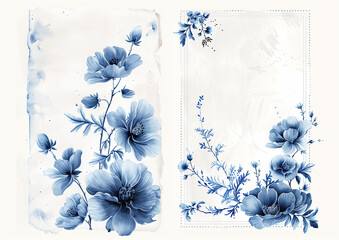 Double sided cinoiserie flower illustration on white