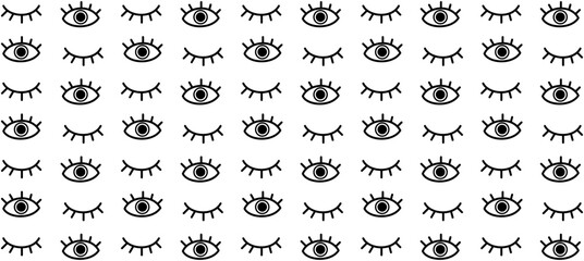 Eye doodle seamless line vector pattern. Hand drawn doodle sketch simple background. Open, wink eyes minimal seamless pattern. Abstract pop beauty background. Vector illustration