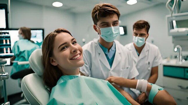 Jugendliche w&auml;hrend einer Zahnarztbehandlung beim Zahnarzt