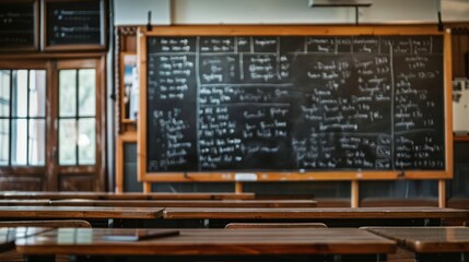 A closeup of a chalkboard with a detailed schedule for classes, emphasizing time management and efficiency, with no one in the room
