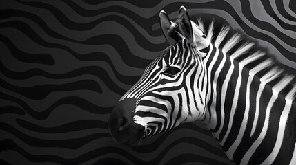 Monochrome Zebra Portrait Close-Up with Optical Illusion Background, African Wildlife Conservation