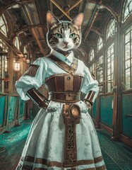 スチームパンク世界の猫の看護婦
