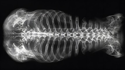X-ray Vision of Fish Skeleton on Black Background for Scientific and Educational Use
