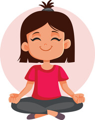 
Calm Little Girl Sitting in Yoga pose Vector Cartoon Illustration
Child doing a mental exercise for tranquility and serenity 
