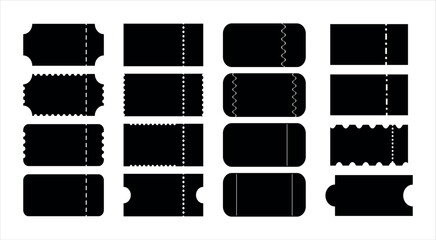 Set of black silhouettes of tickets isolated on a white background. Vector illustration.