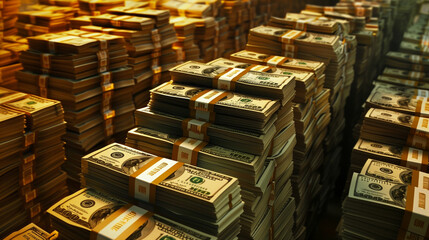 Stacks of Money in Warehouse