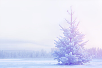Winter wonderland - snowy christmas tree in dreamy landscape