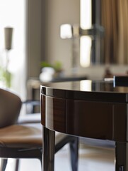 A close-up reveals the opulent details of a luxurious ebony dressing table