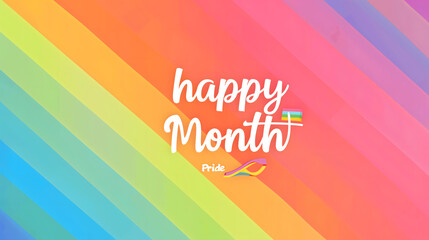 A minimalist rainbow gradient background with Happy Pride Month text in a clean, modern font