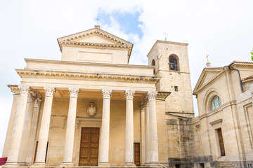 View of historic buildings in the old town of San Marino. Republic of San Marino.