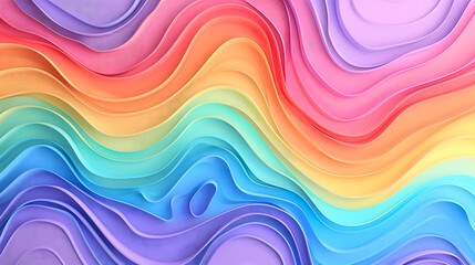 A rainbow color gradient background with dynamic wave patterns and Happy Pride Month text