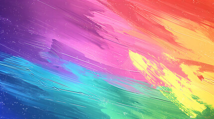 A stylized rainbow gradient background with textured brush strokes and Happy Pride Month text