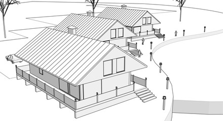 townhouse architectural sketch 3d illustration	
