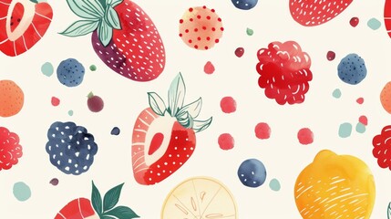 Fresh Watercolor Fruit Pattern with Strawberries and Berries