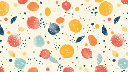 Whimsical Citrus Fruit Pattern with Dots in Pastel Colors