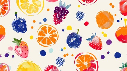 Colorful Watercolor Fruit Pattern with Citrus and Berries