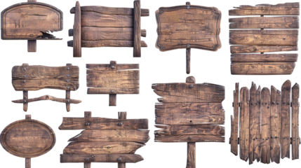 Set of wooden signs, game assets pack, game art style isolated on transparent background