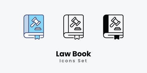 Law Book Icons thin line and glyph vector icon stock illustration