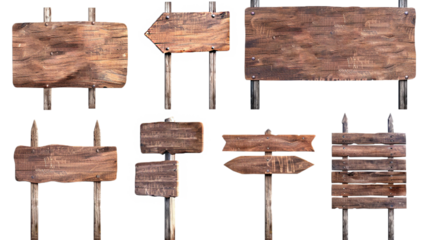 Set of wooden signs, game assets pack, game art style isolated on transparent background