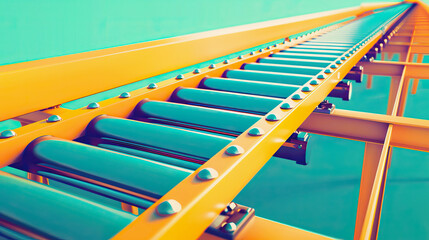 Abstract 3D production factory conveyor belt.