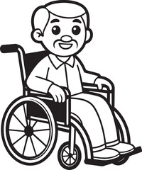 Old Man in Wheelchair - Black and White Cartoon Illustration, 