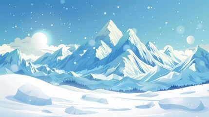 Snow sport banners on a snowy mountain background