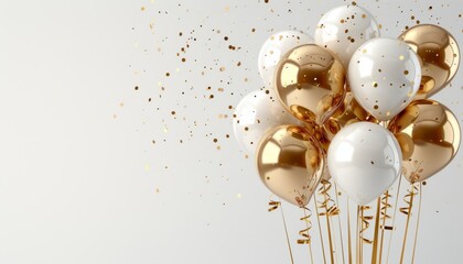 Balloon birthday background confetti anniversary happy gold party ballon white. 