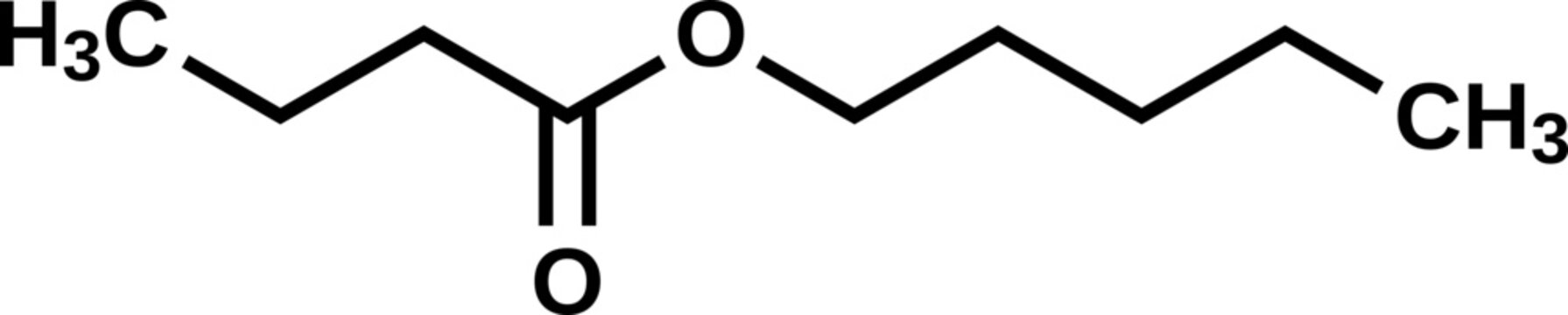 Pentyl butyrate structural formula, vector illustration