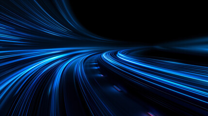 Futuristic High-Speed Blue Light Lines on Black Background