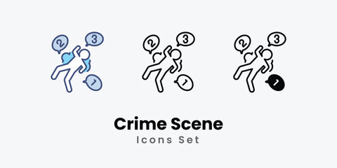 Crime Scene Icons thin line and glyph vector icon stock illustration