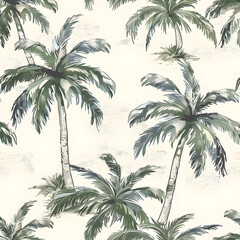 Hand drawn palm tree seamless pattern illustration set. Hawaiian print collection, summer vacation background in vintage art style. Tropical plant painting wallpaper texture. 