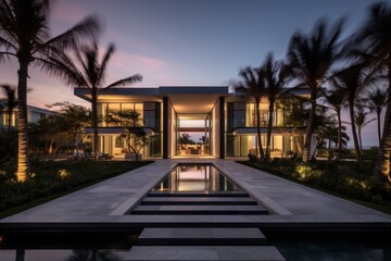 Fototapeta premium Contemporary Beachfront Home Offering Breathtaking Ocean Views and Luxurious Outdoor Living Spaces