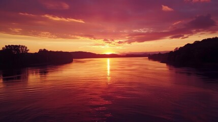 Beauty of a sunset casting its golden glow over the river