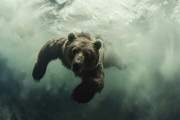 Daring. Bear diving river. Nature wild animal. Generate Ai