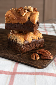 Homemade brookies brownie and cookie cake with walnuts
