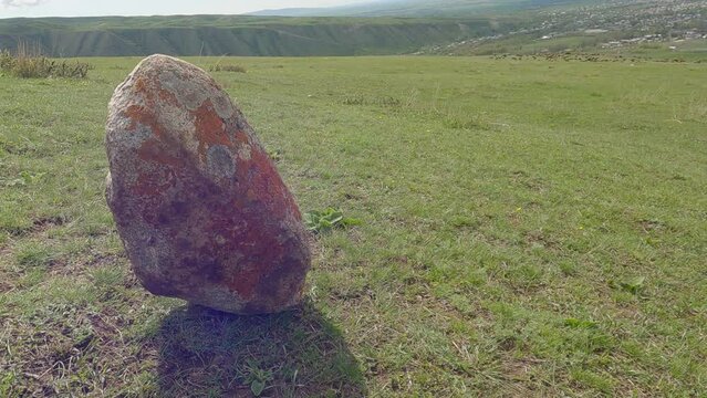 Earthquake. Rock rolling down a mountain slope. Rockfall during an earthquake.