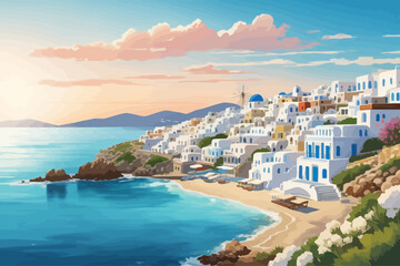 the most beatiful mykonos greece illustration illustration