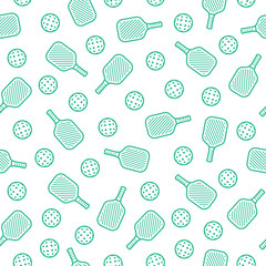 Seamless Pattern of Balls and Rackets for Pickleball in Thin Line Style