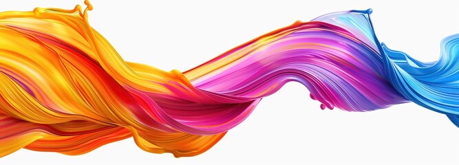 Colorful waves of paint flowing in an artistic pattern isolated on white background.