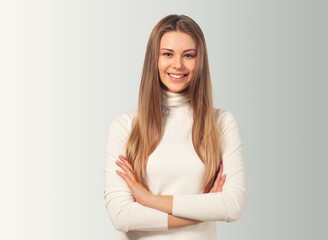 Fototapeta premium Young happy beautiful woman standing