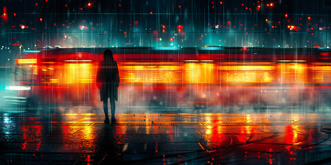 Obraz premium Man Waiting on Platform as Train Speeds By