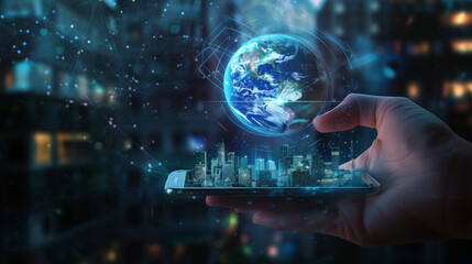 Obraz premium Futuristic City in a Holographic Globe