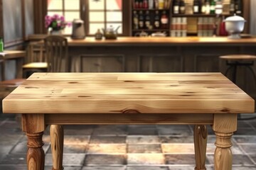 Wooden Table in a Restaurant. Generative AI
