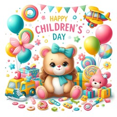 Playful Wishes: Happy Children's Day Illustration	