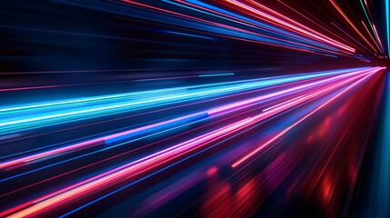 Neon red and blue speed lines. Speed â€‹â€‹of acceleration and movement. Light trails, motion blur effect. Night illumination in blue and red
